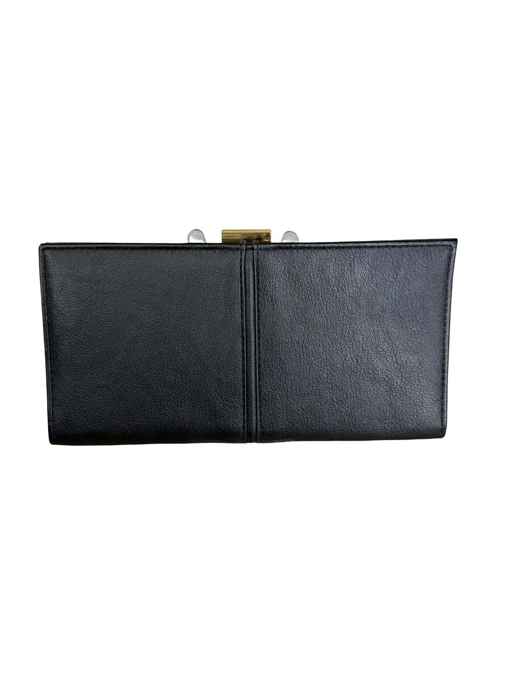 Black Faux Leather Rectangular Clutch Wallet with Gold Tone Hardware